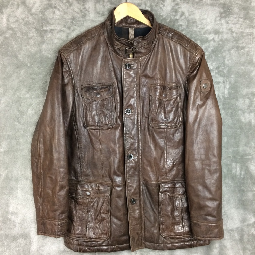 Milestone Lamb Leather Field Jacket Mens XXL Brown Full Zip M65 Military Style